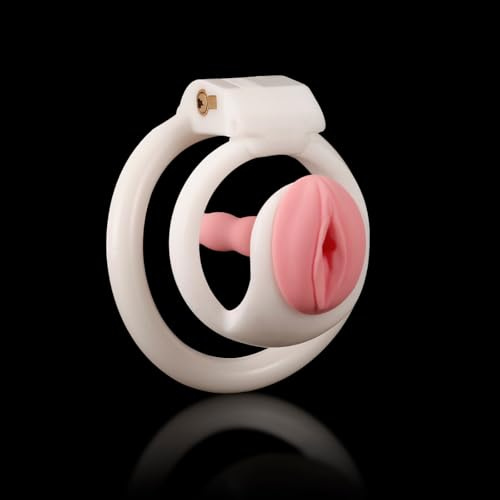 Cage de Chasteté pour Pénis Sex Toys Sissy Chastity Cage Man avec 4 Anneaux Différents Cage Chastetée avec Serrure Dissimulée et Cathéter en Silicone pour Immobiliser le Pénis Masculin (White)