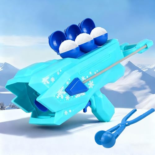 Snöbollkastare, snöbollskanonsleksak med snöbolltång, snöbollspistol, snöbollstrid med handtag (blå)