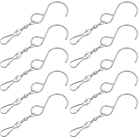 NOLITOY 10Pcs Silver 94Mm Self-Rotating Swivel Hooks for Wind Chimes, Bird Feeders, and Outdoor Plants – Metal Bearing S-Hooks for Workshop, Windsocks, and Solar Lights