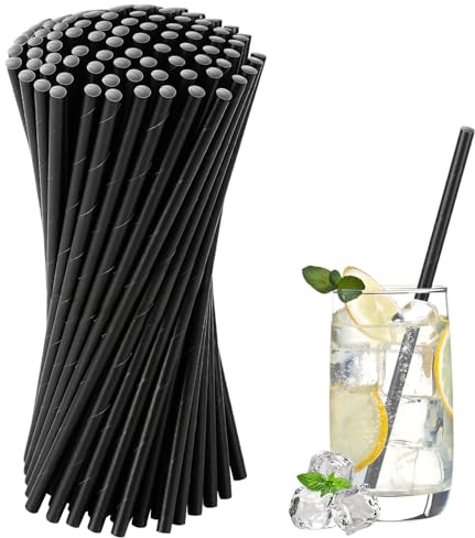600 stycken svarta papperssugrör, 19,7 x 0,6 cm sugrör papper, cocktails sugrör, biologiskt nedbrytbara sugrör papper, sugrör för kaffe, fester dryck, fester, 30 ml kopp