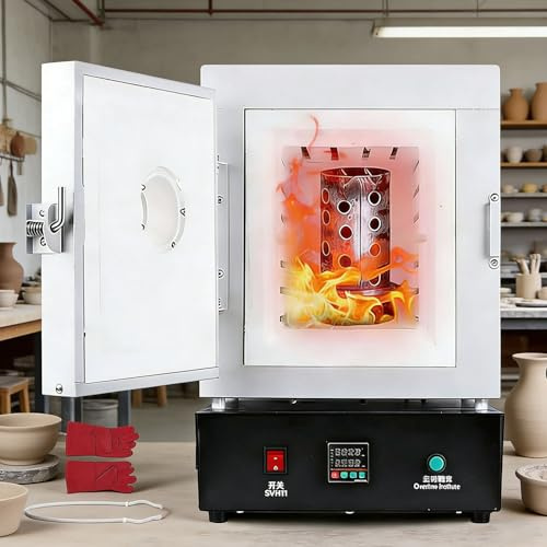 moupeaktain Forno per Ceramica da 1150℃, Forno di Fusione Elettrico da 1500w con Controllo della Temperatura PID E Finestra di Visualizzazione, Forno Ceramico per Gioielli Metalli, Camera 15×15×20cm