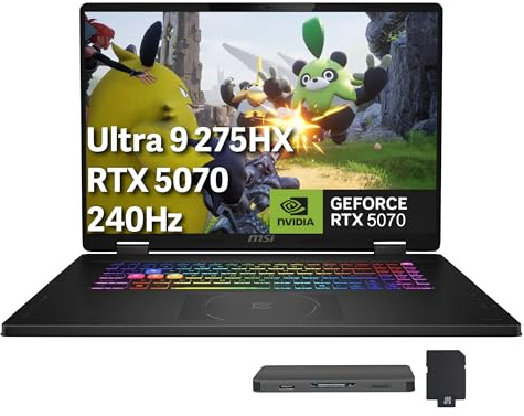 msi Crosshair 18 HX AI 18 QHD+ 240Hz Gaming Laptop, Intel Ultra 9 275HX, NVIDIA RTX 5070 8GB GDDR7, 64GB DDR5, 3TB Storage (2TB SSD+1TB Docking Station), RGB Backlit Keyboard, Win 11 Pro, Black