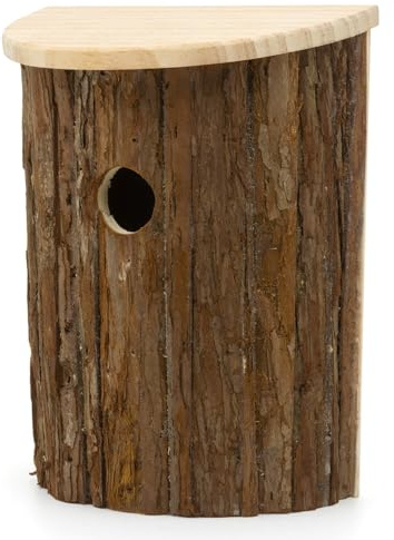 CKB LTD Birdhouse - Caja nido de madera de corteza natural para pájaros, caja nido rústica de fácil acceso con tapa con bisagras, agujero de entrada de 3,2 cm, 24,5 x 19 x 12 cm, para pájaros pequeños