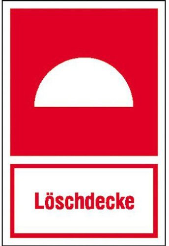 Indigos UG Aufkleber Löschdecke Brandschutzschild lang - 20x30 cm - selbstklebender Sicherheits Aufkleber für Tür oder Wand - Warnschild für Gebäude, Hotel, Büro, Firma, Haus, Praxis