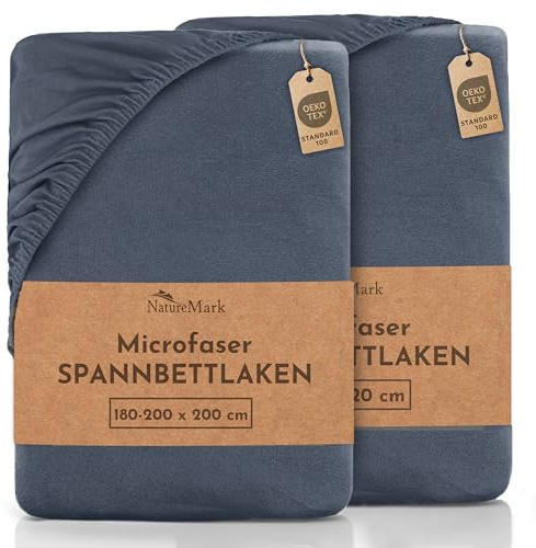 NatureMark Mikrofaser SPANNBETTLAKEN 2er Pack zum Sparpreis! viele Größen und Farben Markenware (Bettlaken 180 x 200 cm - 200 x 200 cm, Anthrazit Grau)