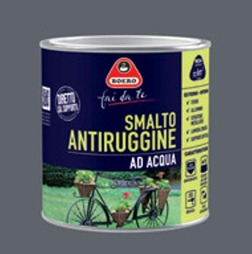 Boero Fai da Te, Smalto Antiruggine all’Acqua Satinato, per Interno/Esterno, Alta Adesione e Pronto all’Uso, Per Ferro, Alluminio, Lamiera Zincata, PVC, Inodore, Latta da 0,5L, Colore Grigio Scuro