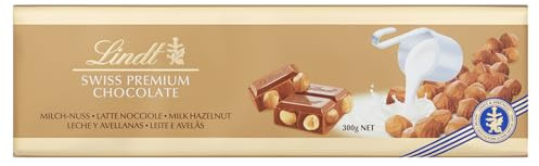 Lindt Tableta de Chocolate con Leche y Avellanas, cremoso y suave, chocolate suizo tradicional, 300 g
