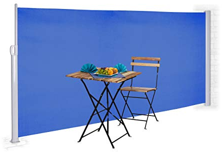 Relaxdays Seitenmarkise ausziehbar, Rollo für Balkon, Garten, Wand, UV-beständiger Sichtschutz HxB: 180 x 300 cm, blau