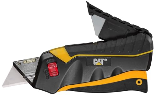 Cat Safety Squeeze Utility Knife, Retractable Blade with Trigger Grip, Quick Change Blade Storage, Includes 3 Round Point Safety Blades – 980080