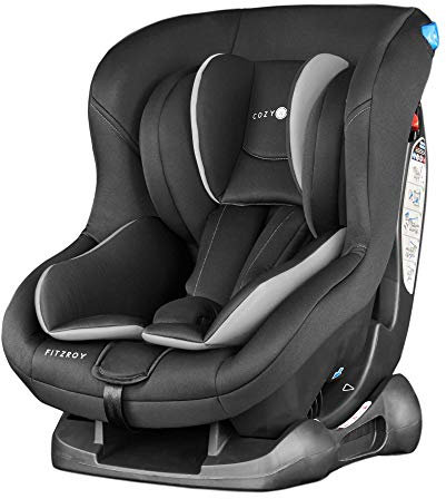 Cozy N Safe Fitzroy Group 0+1 Car Seat 0-18KG, Birth - 4 Years, 5 Point Harness, 4 Position Recline, Rear Facing from Birth to 13kg/ Forward Facing from 9kg to 18kg, Deep Padding - Black/Grey