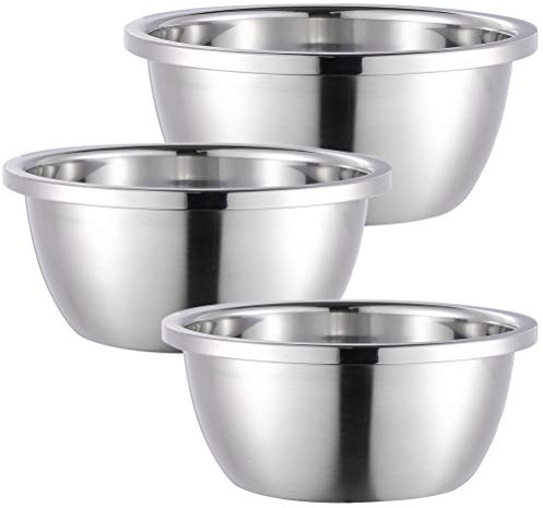 THETHO 3 Stück Schüsselset stapelbar Schüsseln Edelstahlschüssel Set Rührschüssel rostfrei Salatschüssel Servierschüssel Küchenschüssel aus Edelstahl 20cm/22cm/24cm