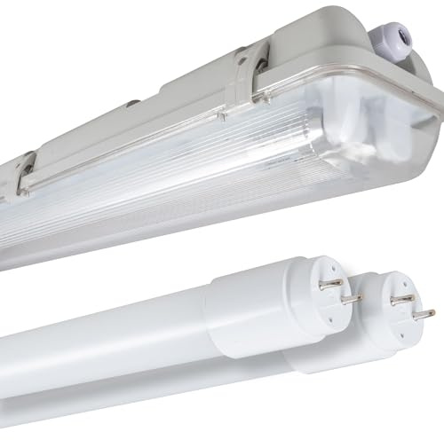 Proventa Feuchtraumleuchte mit HF-Bewegungsmelder und 2 LED-Röhren 120 cm, 28 W, 4.200 Lumen, 4.000 K, IP65, 50.000h, IK08, Kunststoff grau, Flackerfrei