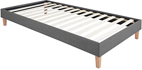 Homestyle4u 1984, Einzelbett 90x200 mit Lattenrost Grau Polsterbett Bett Futonbett Bettgestell Bettrahmen Jugendbett Daybed