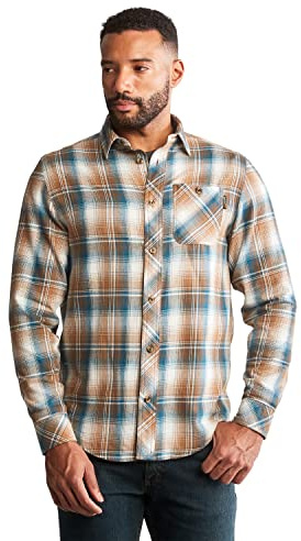 Timberland PRO Woodfort-Camiseta de Trabajo de Franela de Peso Medio Delantal Abotonado de utilidades, Portland Plaid Marrón, S para Hombre