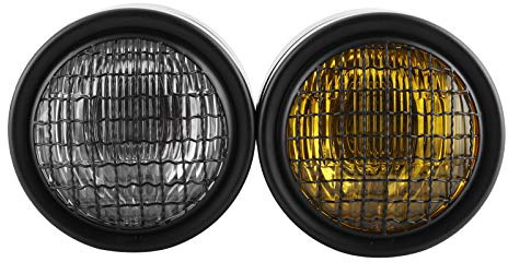 8.2in Motorcycle Headlight Round Lamps Yellow White Light, Universal Retro Motorbike Front Headlamp 12V Halogen Metal Housing Glass Lens Replacement for Cruiser Chopper