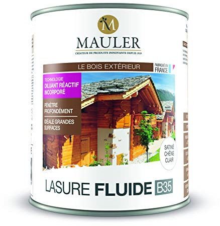 MAULER - Lasure bois Chêne Clair satiné 15L - glycéro ne pèle pas, ne s'écaille pas - résines alkydes à l'huile : très haute durabilité & sans coulure - qualité PRO B35