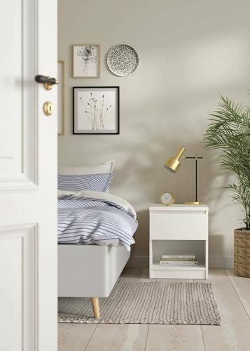 Dmora Comodino Annette, Comò Basso, Tavolino da Notte, Mensola da letto, 40x40 h50 cm, Bianco