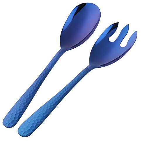 BISDARUN Salatbesteck, 2 Stück Salat Servierset aus Edelstahl, Blau Salatlöffel und Salatgabel-30,8cm