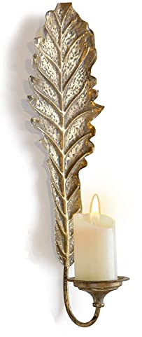 TentHome Kerzenhalter Wand Kerzenleuchter Metall Kerzenständer Blatt Teelichthalter Dekorative Kerzen Halterung zum Aufhängen Windlicht Antik Gold (A)