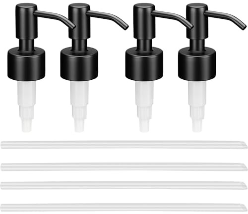 4 Stücke Edelstahl Seifenpumpe, Seifenpumpen Ersatzspender, Seifenflaschen Pumpe, Seifenspender Schwarz Pumpe Mit Schlauch, Für 28 mm Gewinde,Shampoo Und Handseifenflasche