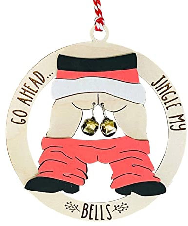 MOCIUN Lustiges Geschenk Jingle My Bells, Holz Weihnachtsglocke Naughty Santa Butt Hängende Ornament, Lustige Weihnachtsmann Ornament, Weihnachtsschmuck für Outdoor Indoor (A)