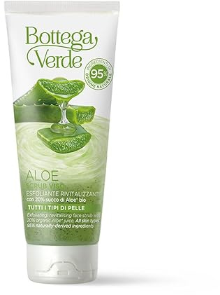 Bottega Verde - Aloe, Scrub Viso, 75 ml, con 20% di Succo di Aloe Bio, Esfoliante Rivitalizzante, per Tutti i Tipi di Pelle