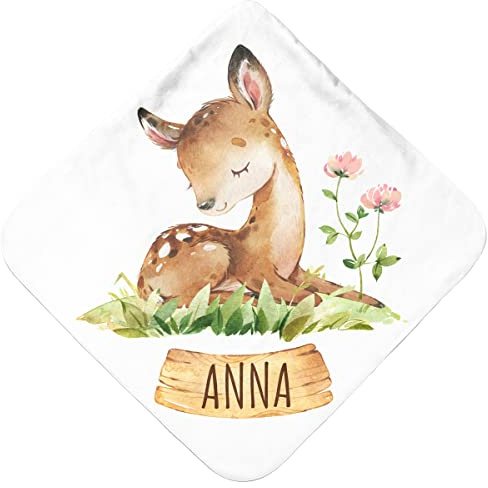 Pictogogo Baby Badetuch mit REH | Babyhandtuch mit Kapuze | Personalisiertes Baby Kapuzenhandtuch mit Namen & süßem Tiermotiv | Extra weiches und saugfähiges Babybadetuch | Handtuch mit Kapuze