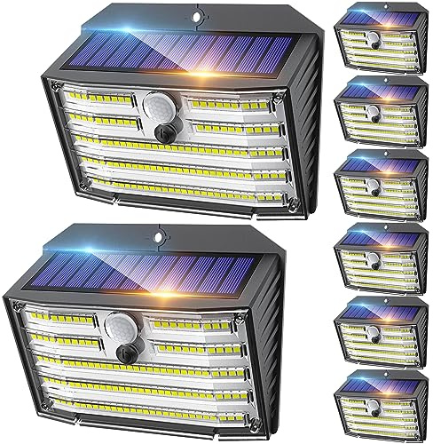 CLAONER Solar Lights Outdoor, Super Bright 126LED Solar Security Lights PIR Motion Sensor with 3 Lighting Modes, 270° Lighting Angle, Wireless IP65 Waterproof Wall Lights for Outside (8 Pack)