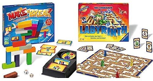 Ravensburger 26750 - Make 'n' Break - Gesellschaftsspiel für die ganze Familie mit Bausteinen & 26955 Das verrückte Labyrinth - Spieleklassiker für 2-4 Personen ab 7 Jahren