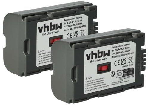 vhbw 2X Batteries Compatible avec Panasonic NV-DS60, NV-DS65, NVDS77, NV-DS8, NV-DS88, NV-DS89 caméra vidéo caméscope (900mAh, 7,2V, Li-ION)