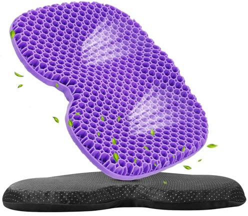 SMRONAR Gel Seat Cushion, Honeycomb Breathable Seat Cushion, Double Thick U-shaped Cool Gel Cushion with Relieving Back coccyx Pain Pressure for Home Car Wheelchair Office