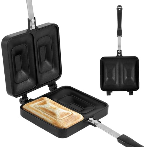 Pcapzz Camping Toastie Maker Press Sandwich Toaster Double Side Bread Frying Pan with 2 Compartment Non Stick Stovetop Sandwich Maker Grilled Cheese Maker with Handle for Home Kitchen Gas Stove