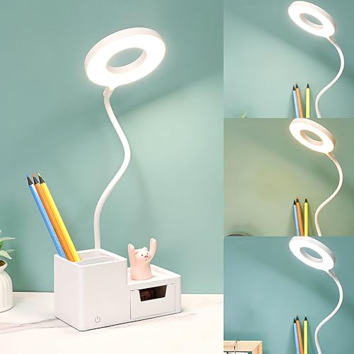 Fivtsme Schreibtischlampe Kinder, Touch Schreibtischleuchte, 3 Modus USB-Anschluss Nachttischlampe, Nachttischlampe kinder mit Touch-Schalter und Stifthalter für Student Schlafsaal Studie Lesen