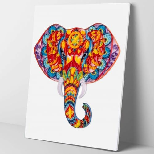 Moments Quilling Set Streifen Magischer Elefant 40x50cm - Bildset Quilling, DIY Kinder und Erwachsene, Bilder aus farbigen Papierstreifen, einfach in der Ausführung