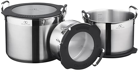 INFINITY CHEFS Batteria da cucina multifunzione in acciaio, salvaspazio, 28-24-20cm linea Ratio