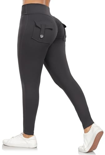 Aerides Sport Leggings Damen mit Gesäßtasche Blickdicht Cargo Leggins Yoga Sporthose High Waist Scrunch Leggings Lang Gym Yogahose
