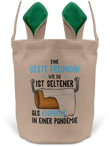 22Feels Beste Freundin BFF Osterkorb mit Henkel Ostergeschenk Tragetasche Ostern Deko Osternest Körbchen Hasenohren (Beige/Grün)