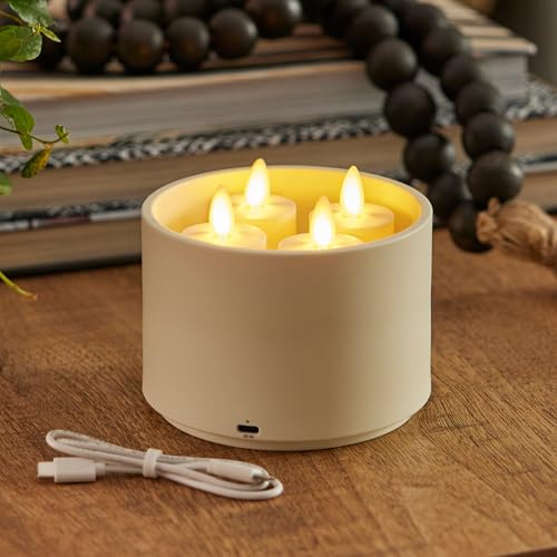 Luminara Set of 4 Rechargeable Moving Flame LED Flameless Tealight (1.5 x 2.1) with Charging Base and USB Cable