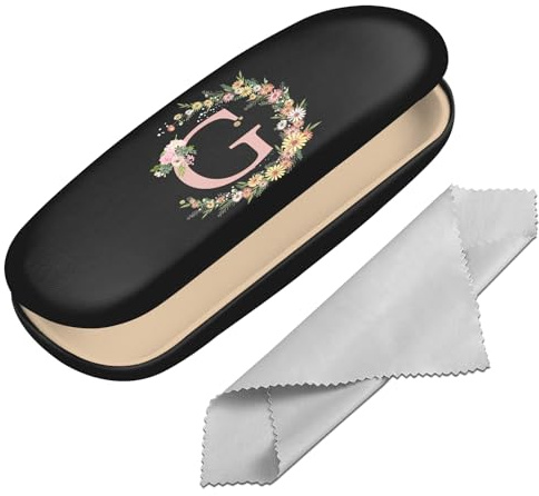 BHAHB Eyeglasses Case Hard Shell Initial Letter Protective Case for Glasses Eyeglass Holder Box with Cleaning Cloth for Women Girls Men Cute Aesthetic Classic (Letter-G)