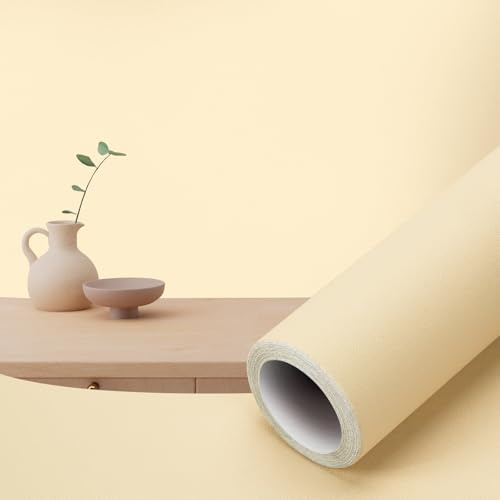 Orgthin Papel Tapiz Autoadhesivo para Despegar y Pegar, 40 x 500 cm, Color Sólido, Vinilo Impermeable, Rollo de Papel Tapiz Texturizado, Removible para Armarios, Encimeras, Estanterías, Cremeweiß