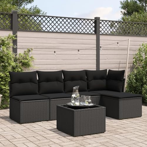 Iiaky 6-TLG. Garten-Sofagarnitur mit Kissen LoungemöBel Balkon Gartengarnitur Set Lounge MöBel Outdoor Schwarz Poly Rattan - 3217525