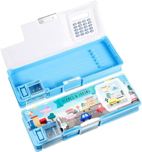 Henoyso Multifunctional Pencil Box for Boys Car Pencil Case with Calculator and Sharpener Cool Cute Pencilcase School Supplies Essentials Christmas Birthday Gift Present for Kids Teens