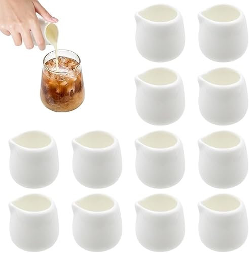 Lot de 12 petits pots à lait en porcelaine blanche de 110 ml, mini pot à lait, mini cruche à lait sans poignée