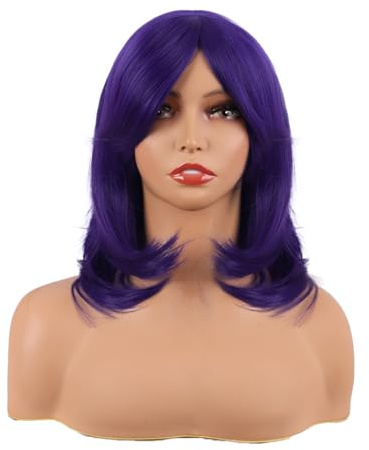 MapofBeauty 18 Pollic Medio Lunghezza Layered Lisci Parrucche (Scuro Viola) | fibra,Shoulder Lunghezza Capelli