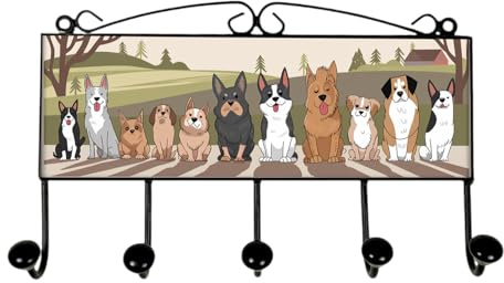 speecheese Hunde Kleiderhaken Leiste mit 5 Haken für Hundeliebhaber Einzigartige Wandgarderobe im Retro-Look für stilvolle Hundehalter