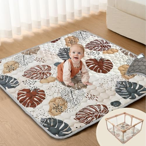 Vahlbeste Krabbelmatte Baby Faltbar, Verdickte Krabbeldecke für Baby 127x127cm, Anti Rutsch Matte, Maschinenwaschbare, Baby Play Mat für Laufgitter, Spielmatte Baby Faltbar, Design im Bohème-Stil