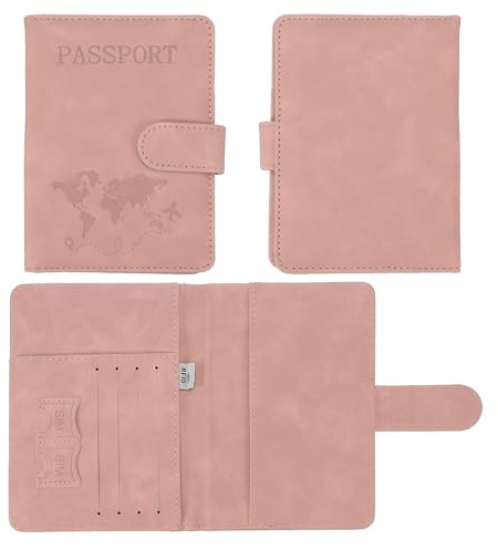 PATIKIL Portadocumenti In Pelle Portapassaporto Impermeabile Con Slot Per Carte RFID Bloccante Per Viaggi Donne Uomini Rosa