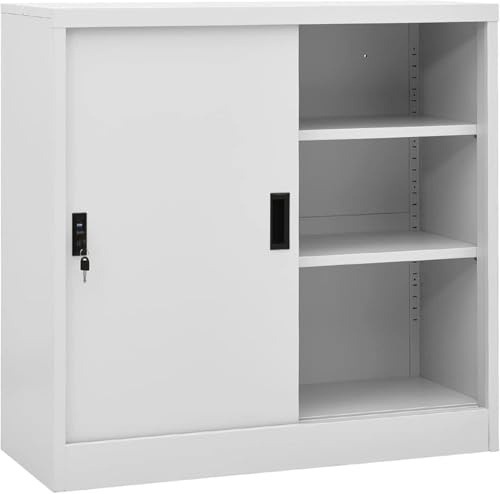 Comodino, Portadocumenti, Portadocumenti, Portastampanti per Ufficio in Legno, Tavolo di Riempimento, Cassetti Laterali, Comodino, Armadio da Ufficio con Porta Scorrevole, Grigio Chiaro, 90