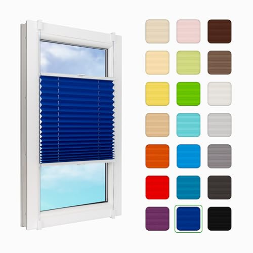 MakoStyl Fenster Plissee Innen ohne Bohren - B 100 H 130 cm Klemmfix Marine Plisee - 100 g/m2 Plissees Faltrollos - 50% Verdunkelung Blissett Rollo - Blickdicht Klemmplisseeses