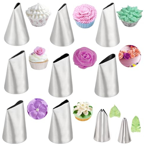 10 stycken kronblad munstycken, ruffle piping tips set vintage blommor och blad rostfritt stål isbitar gör-det-själv baktillbehör för muffins tårta